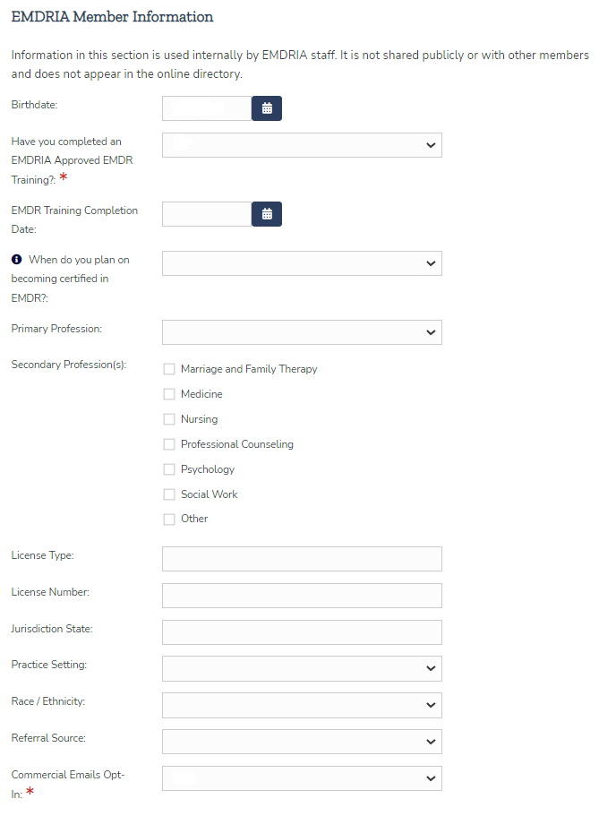 Screenshot EMDRIA Member Information Section 3