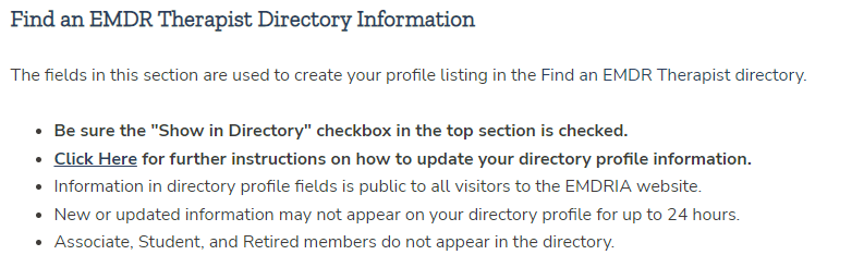 Screenshot Find an EMDR Therapist Directory Information