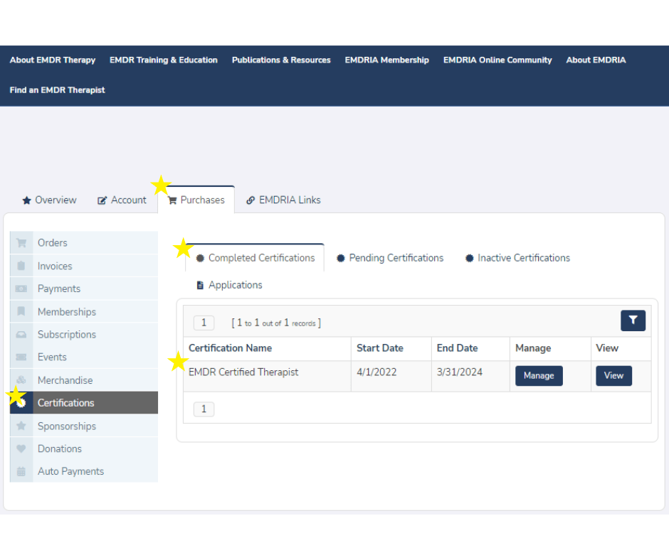 EMDR Certification Renewal Page Example