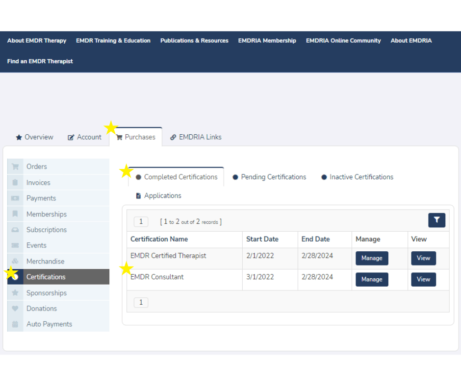 EMDR Consultant Renewal Page Example